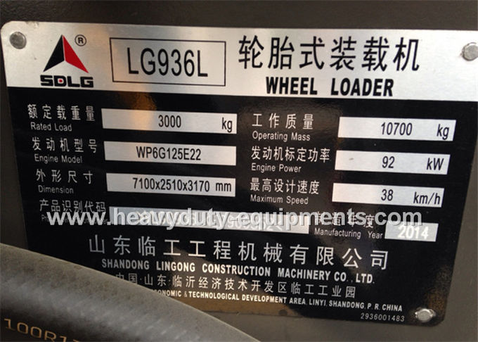 SDLG-Vorderrad-Lader LG936L mit schnelle Änderung GECKE und ÜBERROLLSCHUTZVORRICHTUNGEN Kabine Weichai Deutz Maschine